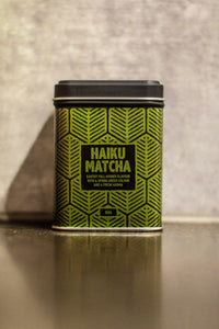 green and black tin of haiku matcha 